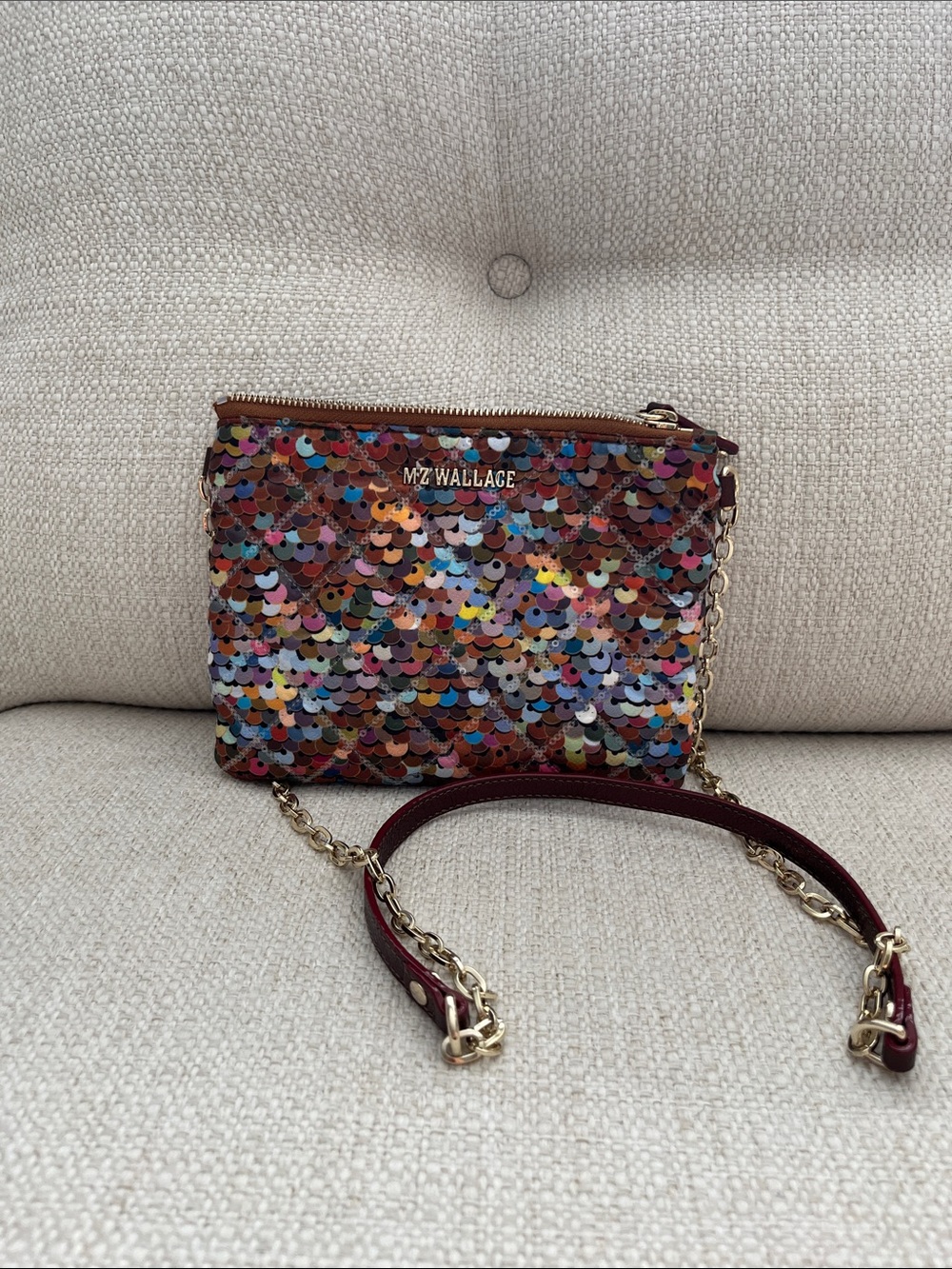 MZ Wallace Spangle Sequin Crossbody with Gold Chain